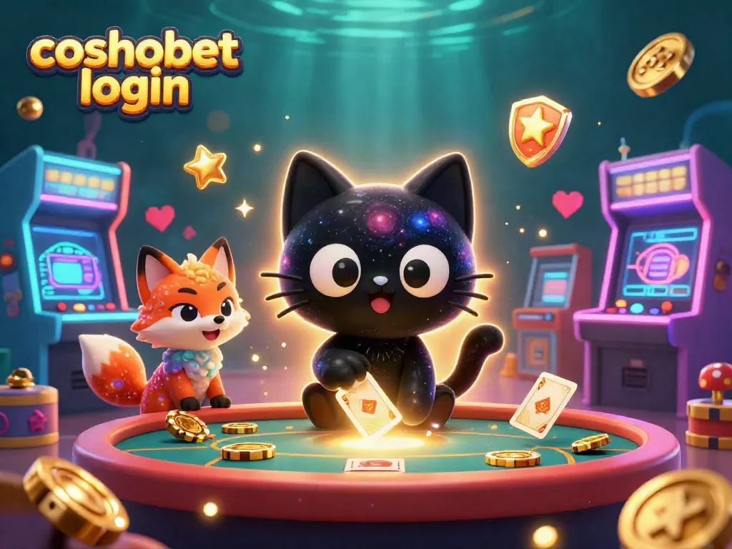 Engage with cosmobet login, featuring a cosmic cat and fox at a vibrant casino table.