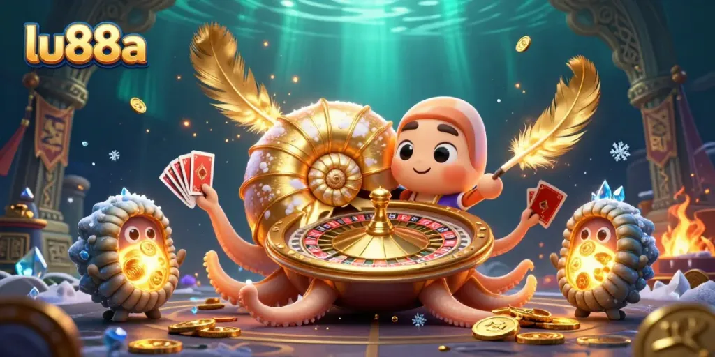 lu88a engages players with a dynamic scene featuring a giant nautilus as a roulette wheel.