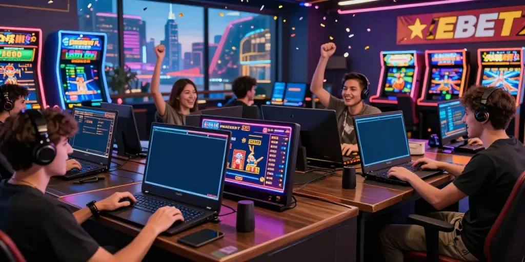 Engaged users playing DEBET online games in vibrant digital gaming environment.
