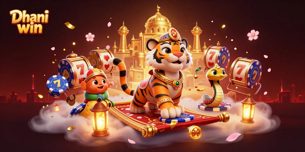 Dhani win game enthusiasts enjoy thrilling slots on a vibrant 3D gaming illustration.