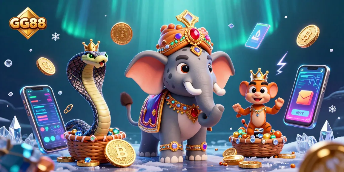 Experience the excitement of GG88 gaming with a vibrant 3D illustration featuring key elements like Bitcoin and Ethereum coins, capturing the thrill.